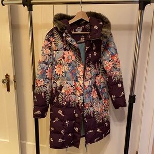 Sundance Floral Puffer Jacket with Faux Fur Trim